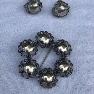 Sterling silver pin w matching earrings-vintage.